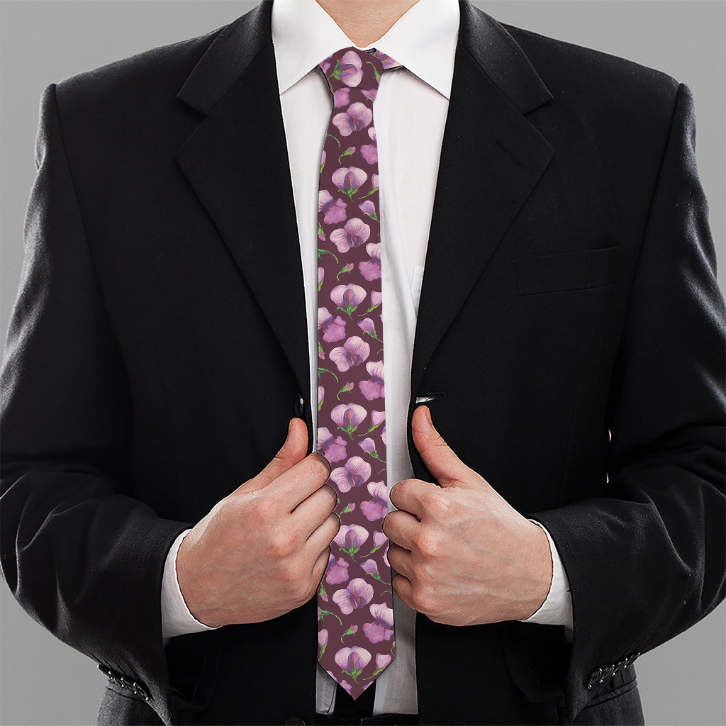Watercolor Sweet Pea Pattern Print Necktie