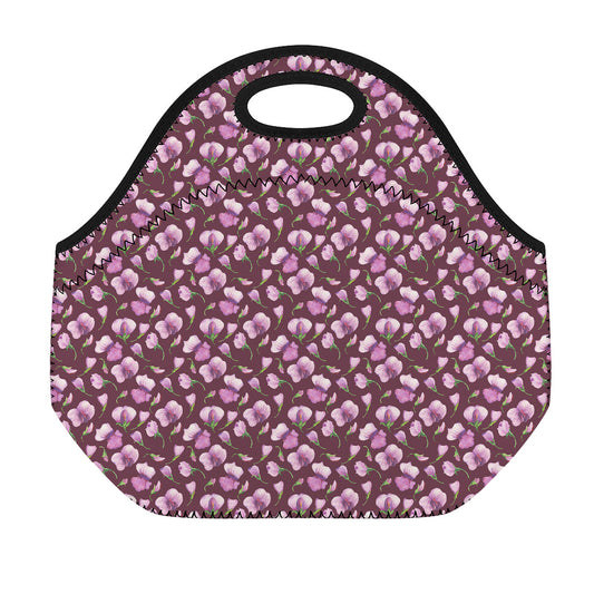 Watercolor Sweet Pea Pattern Print Neoprene Lunch Bag