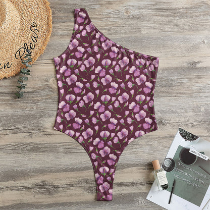 Watercolor Sweet Pea Pattern Print One Shoulder Bodysuit