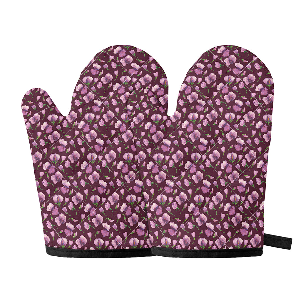 Watercolor Sweet Pea Pattern Print Oven Mitts