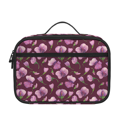 Watercolor Sweet Pea Pattern Print Portable Lunch Bag