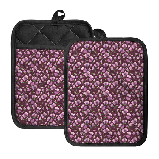 Watercolor Sweet Pea Pattern Print Pot Holders With Pocket