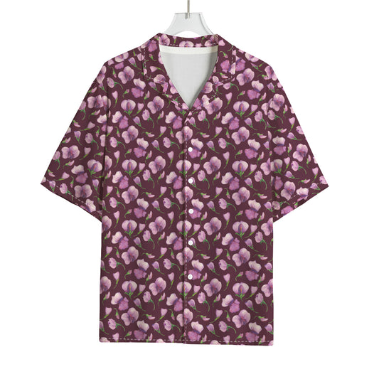 Watercolor Sweet Pea Pattern Print Rayon Hawaiian Shirt