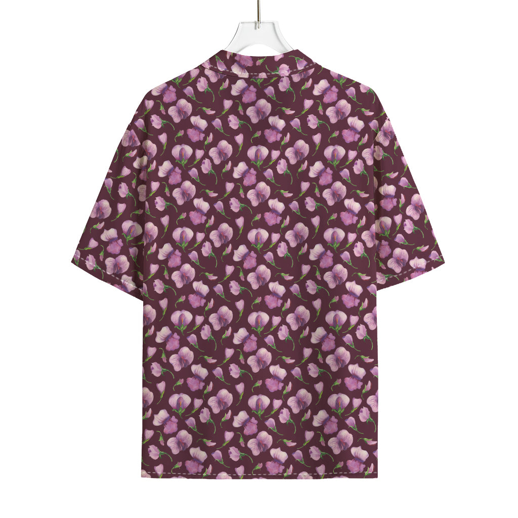 Watercolor Sweet Pea Pattern Print Rayon Hawaiian Shirt