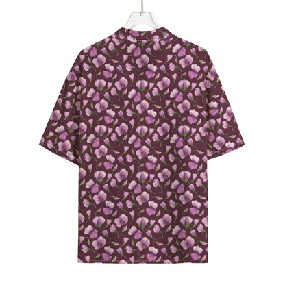 Watercolor Sweet Pea Pattern Print Rayon Hawaiian Shirt