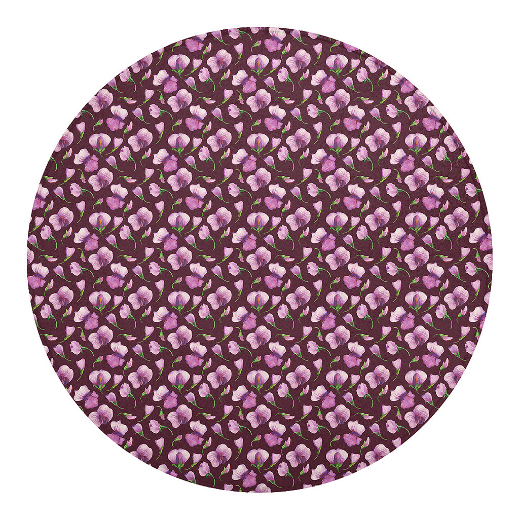 Watercolor Sweet Pea Pattern Print Round Blanket