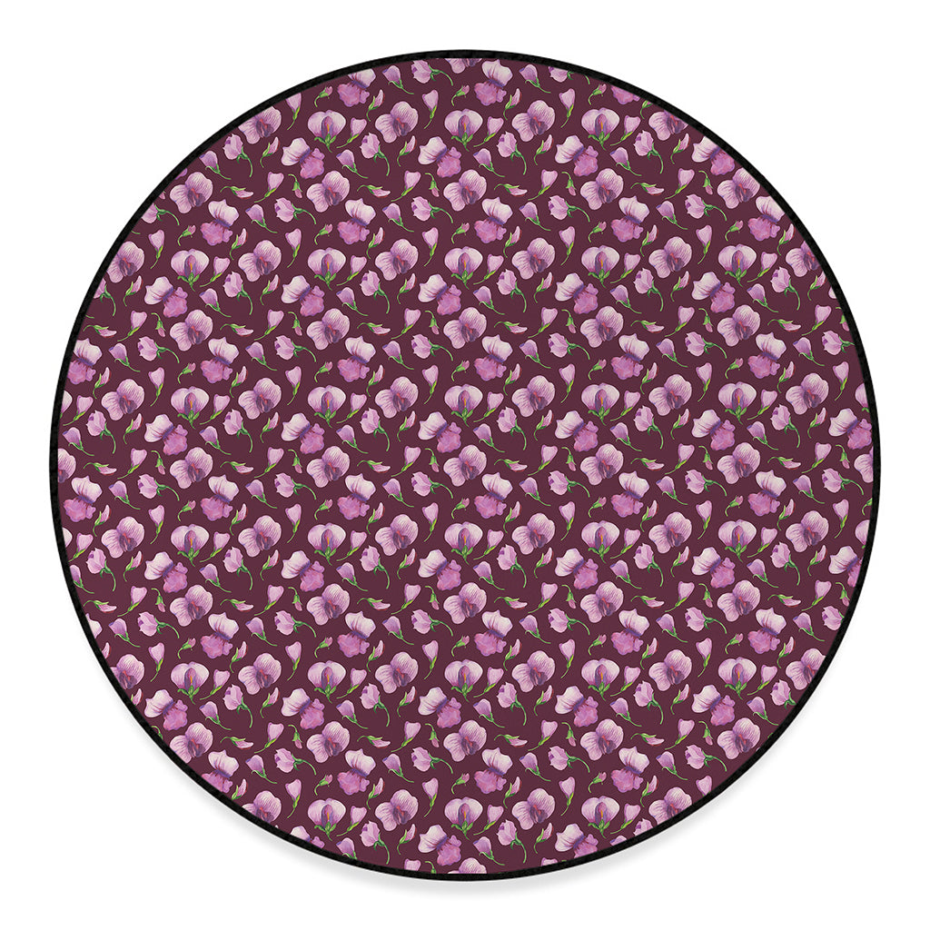 Watercolor Sweet Pea Pattern Print Round Floor Mat