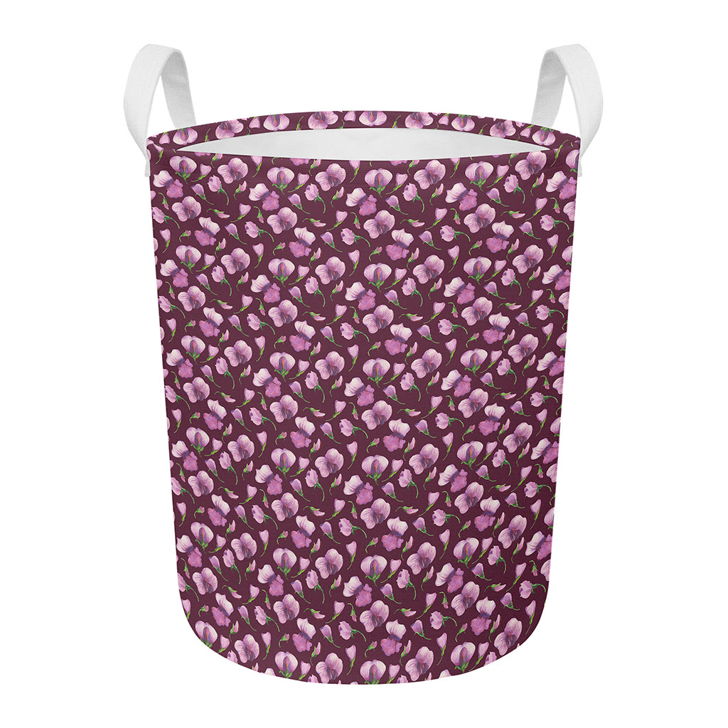 Watercolor Sweet Pea Pattern Print Round Laundry Basket