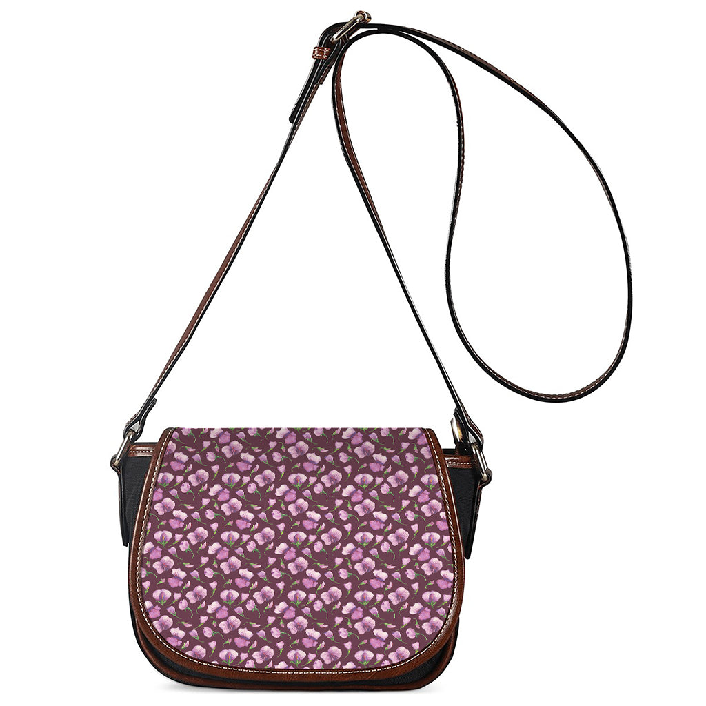 Watercolor Sweet Pea Pattern Print Saddle Bag