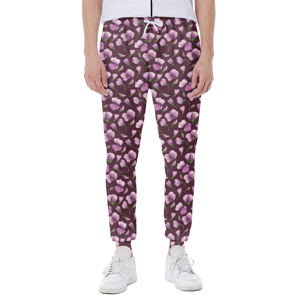 Watercolor Sweet Pea Pattern Print Scuba Joggers