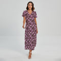 Watercolor Sweet Pea Pattern Print Short Sleeve Maxi Dress