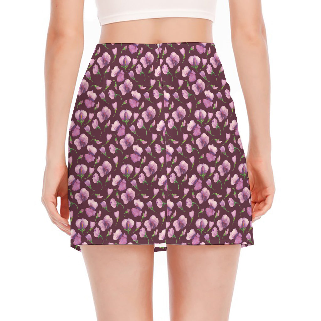 Watercolor Sweet Pea Pattern Print Side Slit Mini Skirt
