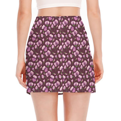 Watercolor Sweet Pea Pattern Print Side Slit Mini Skirt