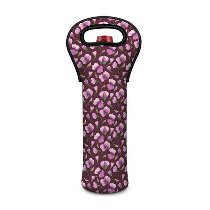 Watercolor Sweet Pea Pattern Print Single Neoprene Wine Tote