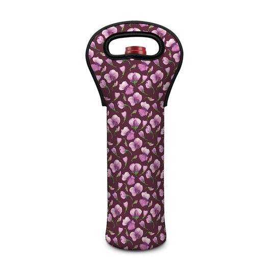 Watercolor Sweet Pea Pattern Print Single Neoprene Wine Tote