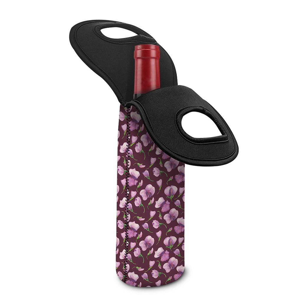 Watercolor Sweet Pea Pattern Print Single Neoprene Wine Tote