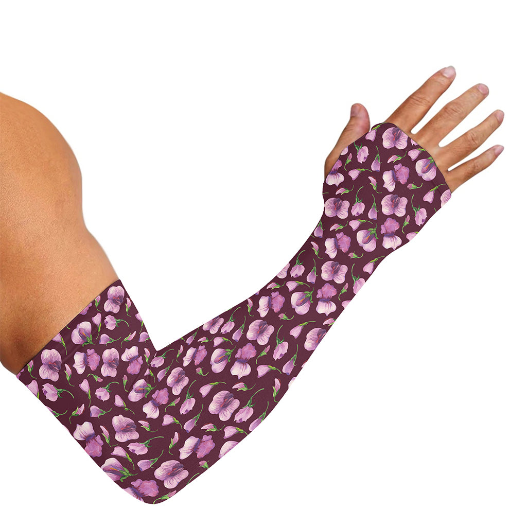 Watercolor Sweet Pea Pattern Print Sun Protection Arm Sleeves