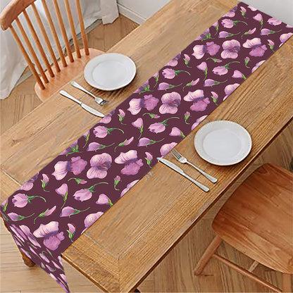Watercolor Sweet Pea Pattern Print Table Runner