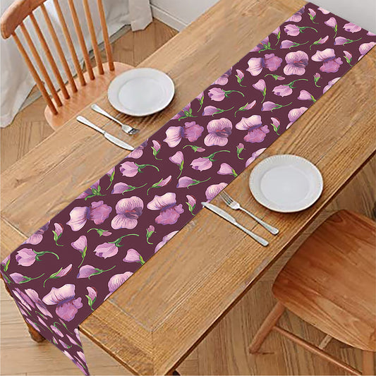 Watercolor Sweet Pea Pattern Print Table Runner