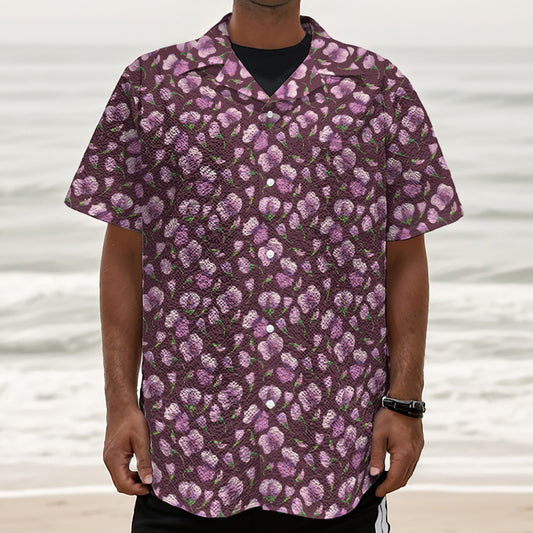 Watercolor Sweet Pea Pattern Print Textured Short Sleeve Shirt