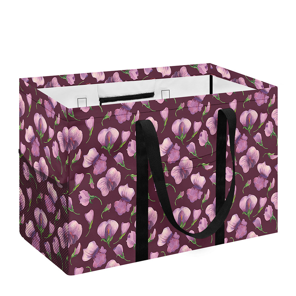 Watercolor Sweet Pea Pattern Print Utility Tote Bag