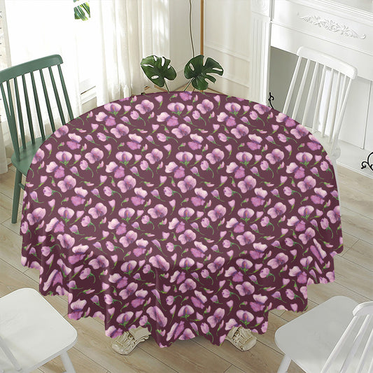 Watercolor Sweet Pea Pattern Print Waterproof Round Tablecloth
