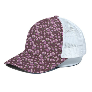 Watercolor Sweet Pea Pattern Print White Mesh Trucker Cap