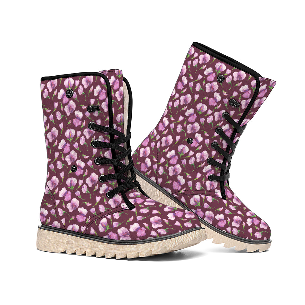Watercolor Sweet Pea Pattern Print Winter Boots