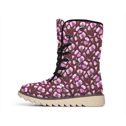 Watercolor Sweet Pea Pattern Print Winter Boots