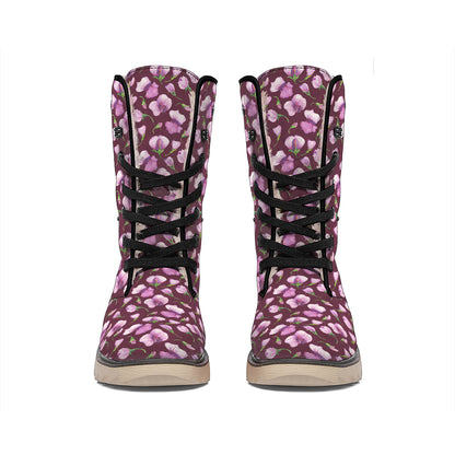 Watercolor Sweet Pea Pattern Print Winter Boots