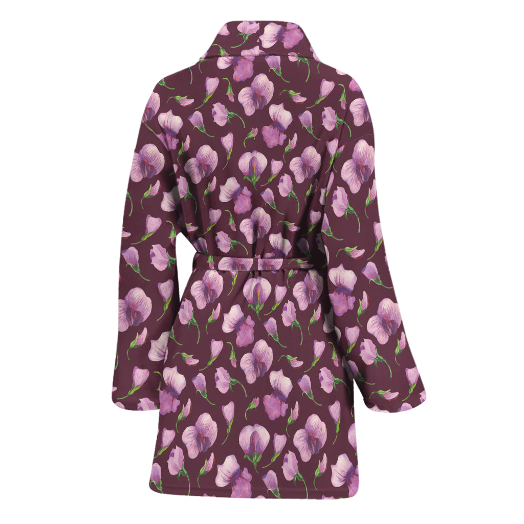Watercolor Sweet Pea Pattern Print Women's Bathrobe