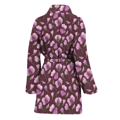 Watercolor Sweet Pea Pattern Print Women's Bathrobe