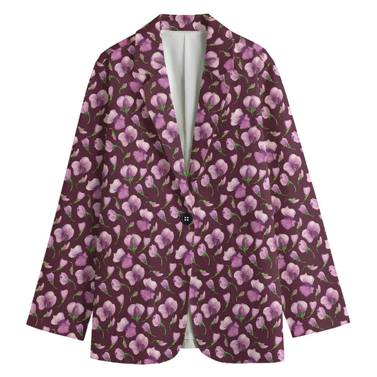 Watercolor Sweet Pea Pattern Print Women's Cotton Blazer