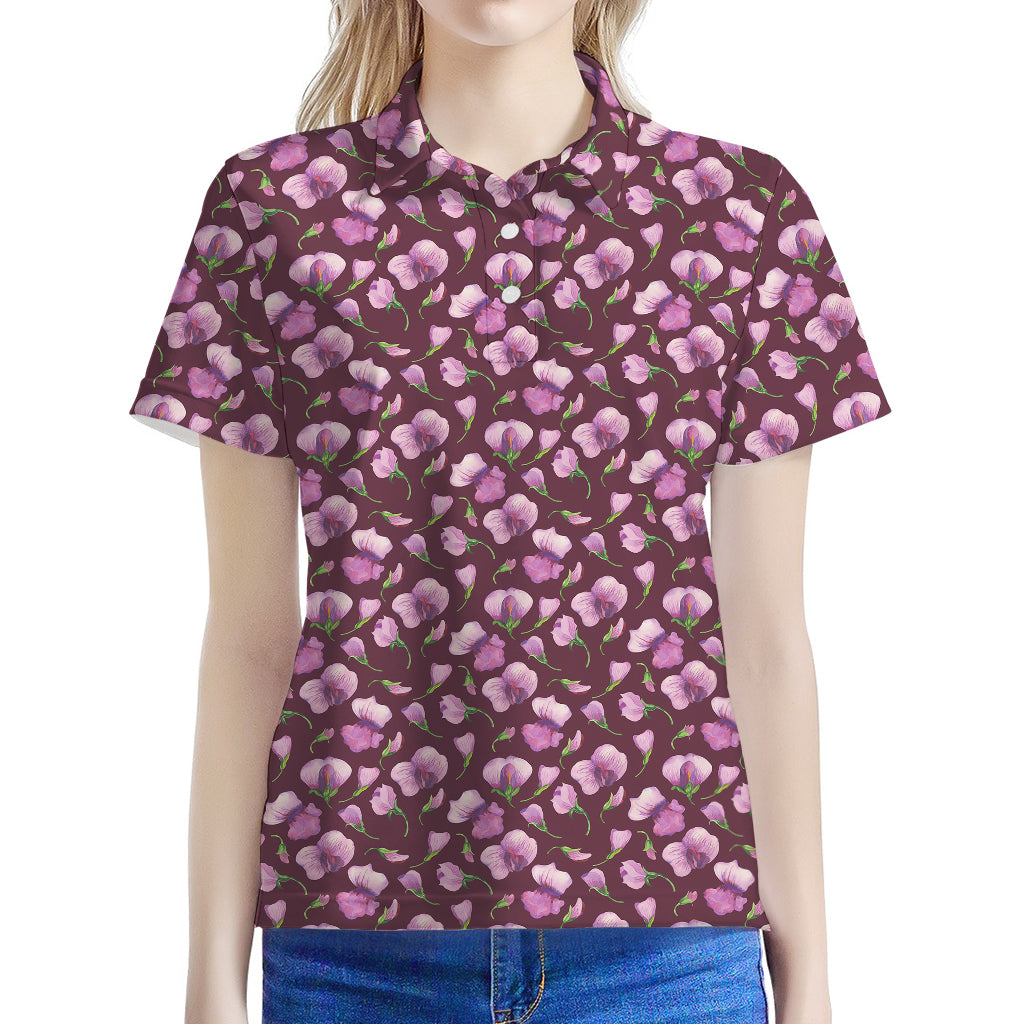 Watercolor Sweet Pea Pattern Print Women's Polo Shirt