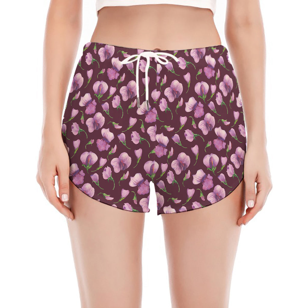 Watercolor Sweet Pea Pattern Print Women's Split Running Shorts
