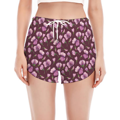Watercolor Sweet Pea Pattern Print Women's Split Running Shorts