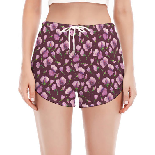 Watercolor Sweet Pea Pattern Print Women's Split Running Shorts