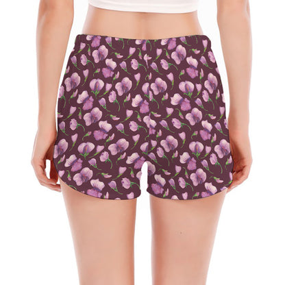 Watercolor Sweet Pea Pattern Print Women's Split Running Shorts