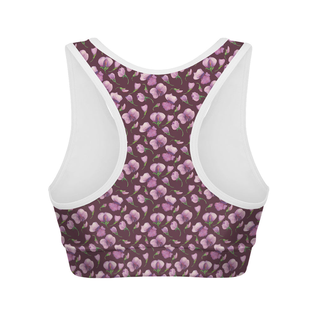 Watercolor Sweet Pea Pattern Print Women's Sports Bra