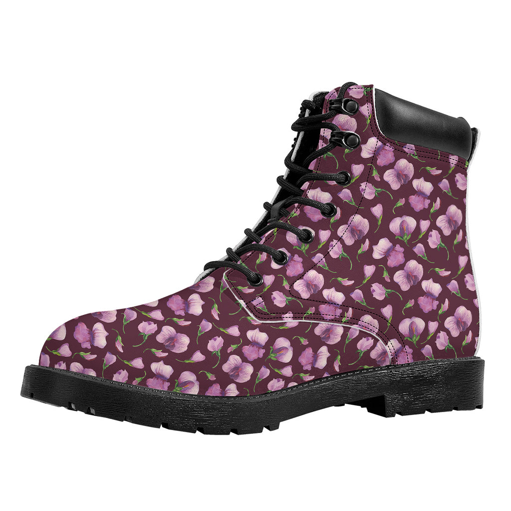 Watercolor Sweet Pea Pattern Print Work Boots
