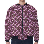 Watercolor Sweet Pea Pattern Print Zip Sleeve Bomber Jacket