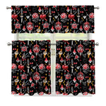 Watercolor Tattoo Print 3 Piece Kitchen Curtains