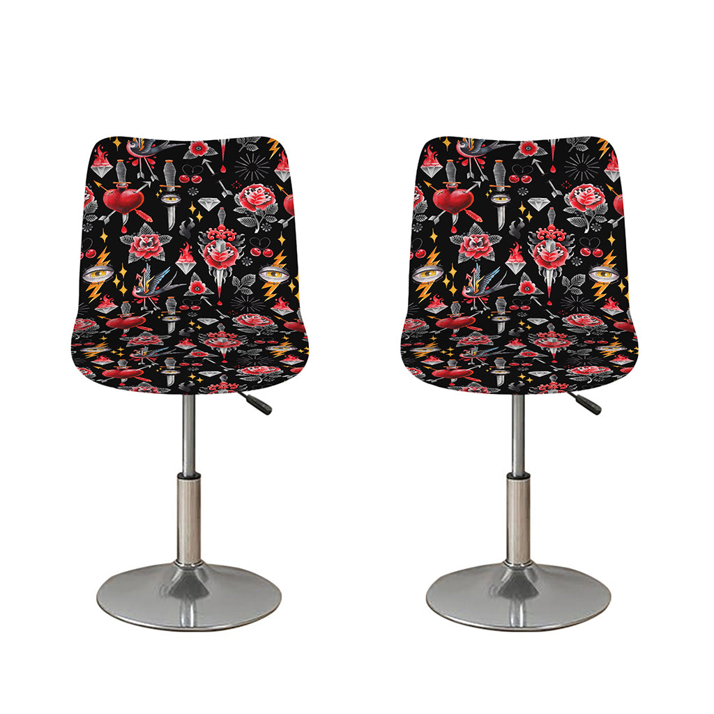 Watercolor Tattoo Print Bar Stool Covers