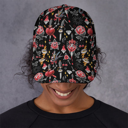 Watercolor Tattoo Print Baseball Cap