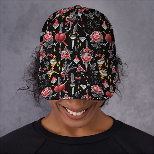Watercolor Tattoo Print Baseball Cap