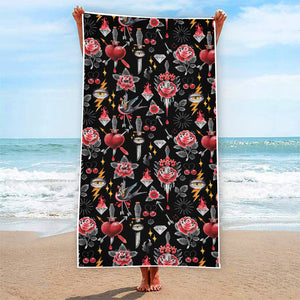 Watercolor Tattoo Print Beach Towel