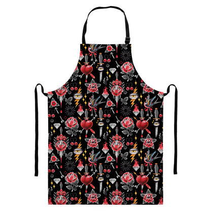 Watercolor Tattoo Print Bib Apron With Pocket
