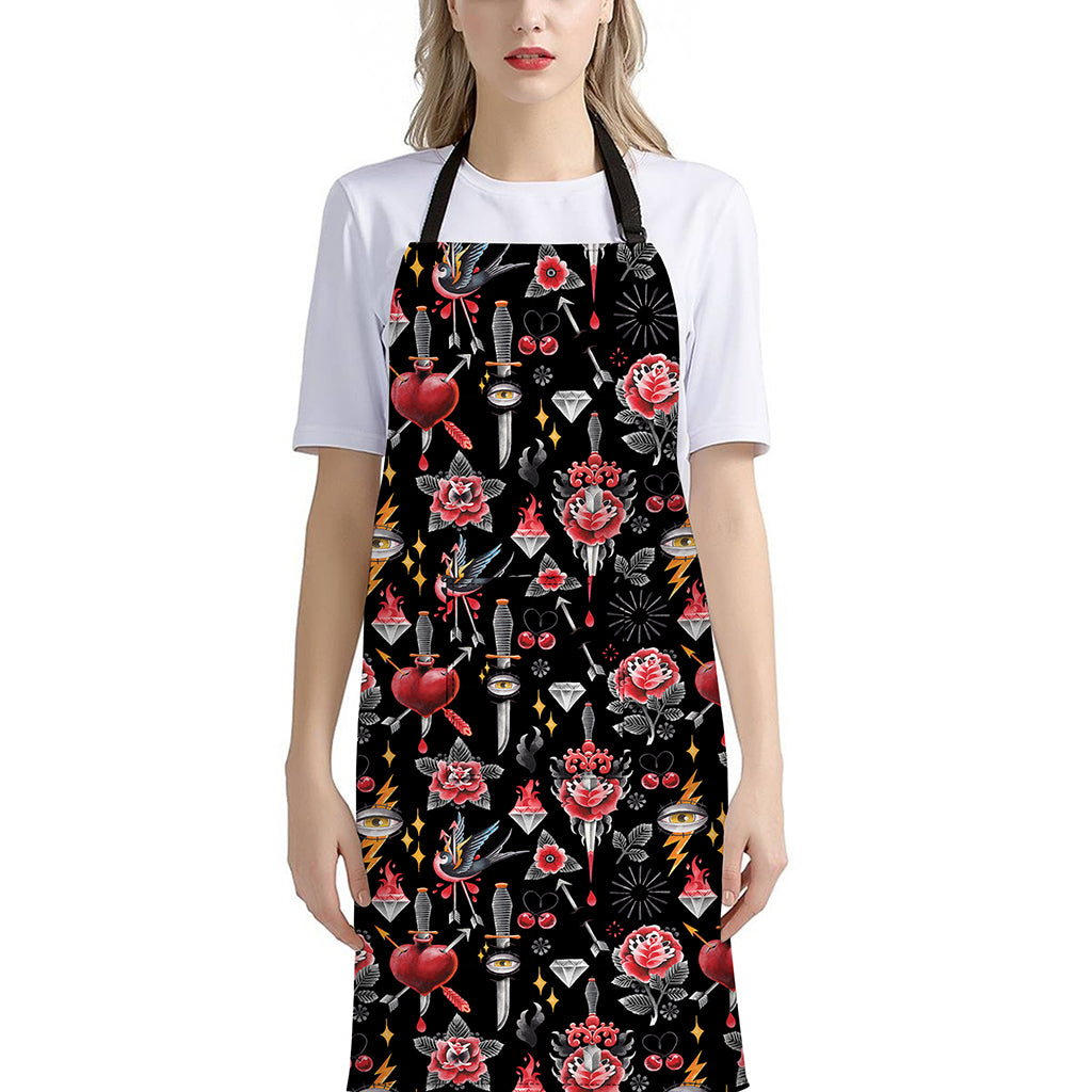 Watercolor Tattoo Print Bib Apron With Pocket
