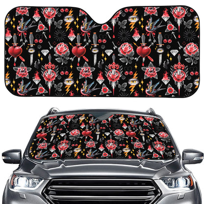 Watercolor Tattoo Print Car Windshield Sun Shade