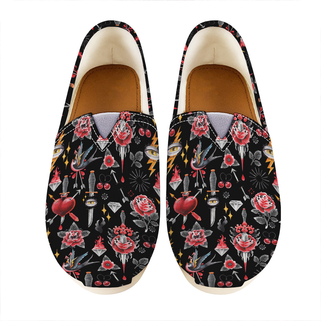 Watercolor Tattoo Print Casual Shoes